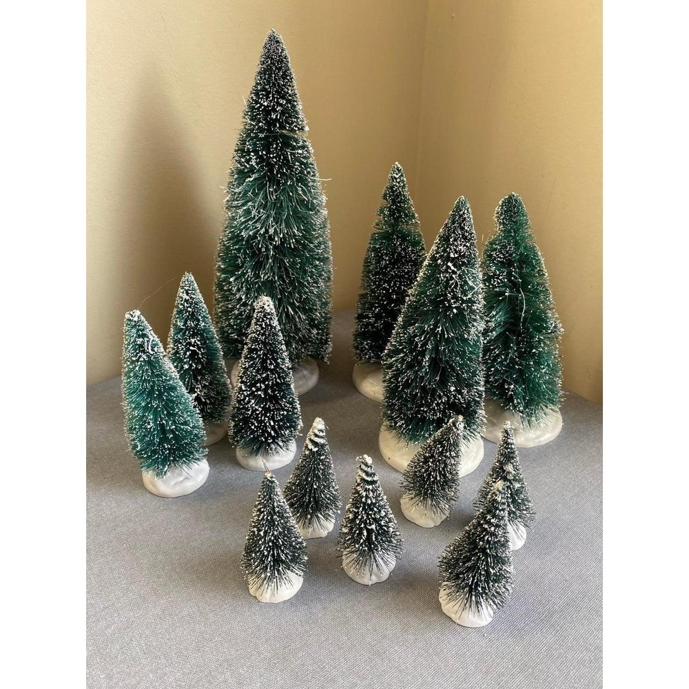 Lemax Trees Lot Of 13 Christmas Pine Artificial Bristle Snow Flocked sku5